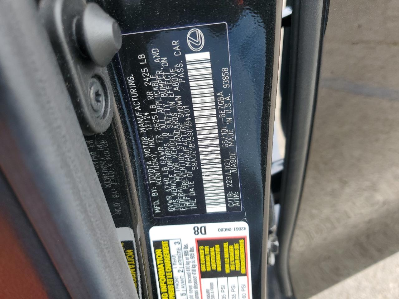 2025 Lexus Es 350 Base VIN: 58ADZ1B15SU194401 Lot: 68489455