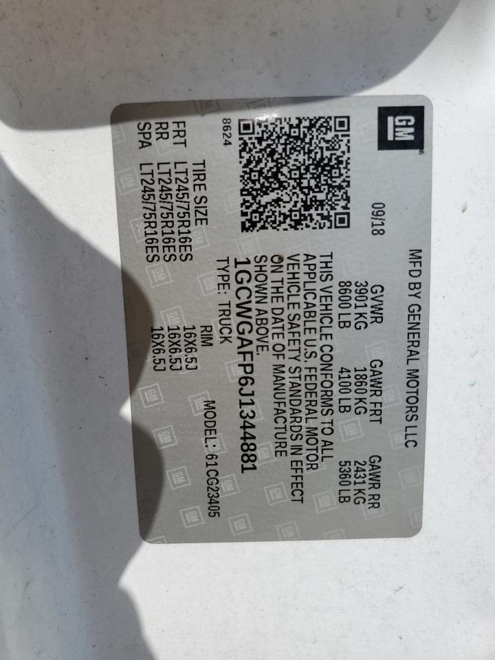 2018 Chevrolet Express G2500 VIN: 1GCWGAFP6J1344881 Lot: 86340685