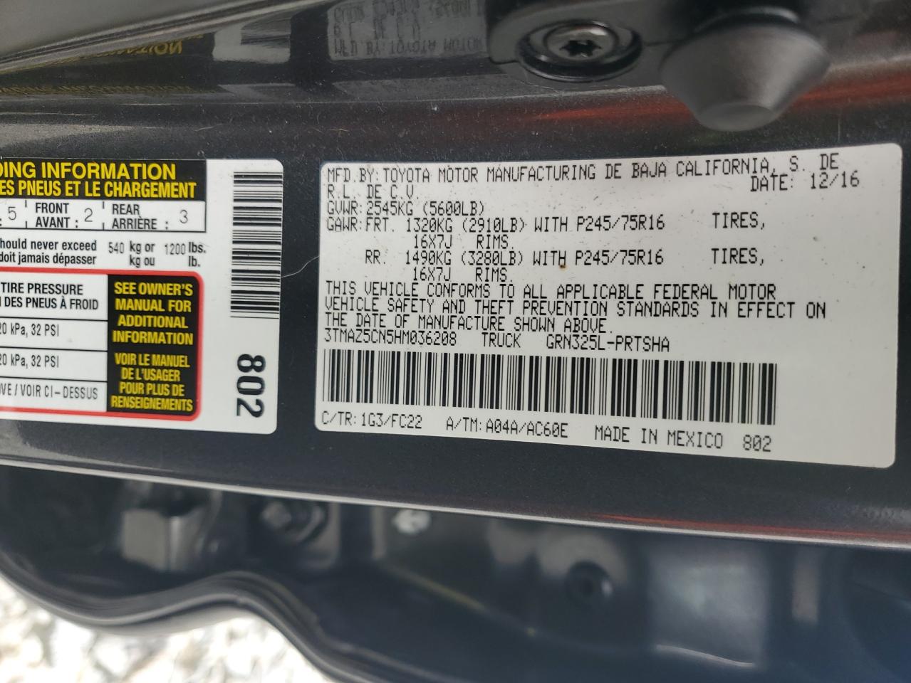 2017 Toyota Tacoma Double Cab VIN: 3TMAZ5CN5HM036208 Lot: 68165735