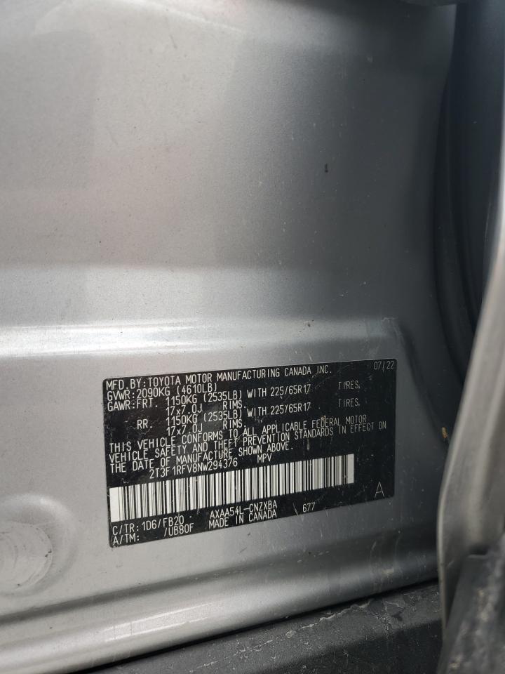 2022 Toyota Rav4 Le VIN: 2T3F1RFV8NW294376 Lot: 69629855