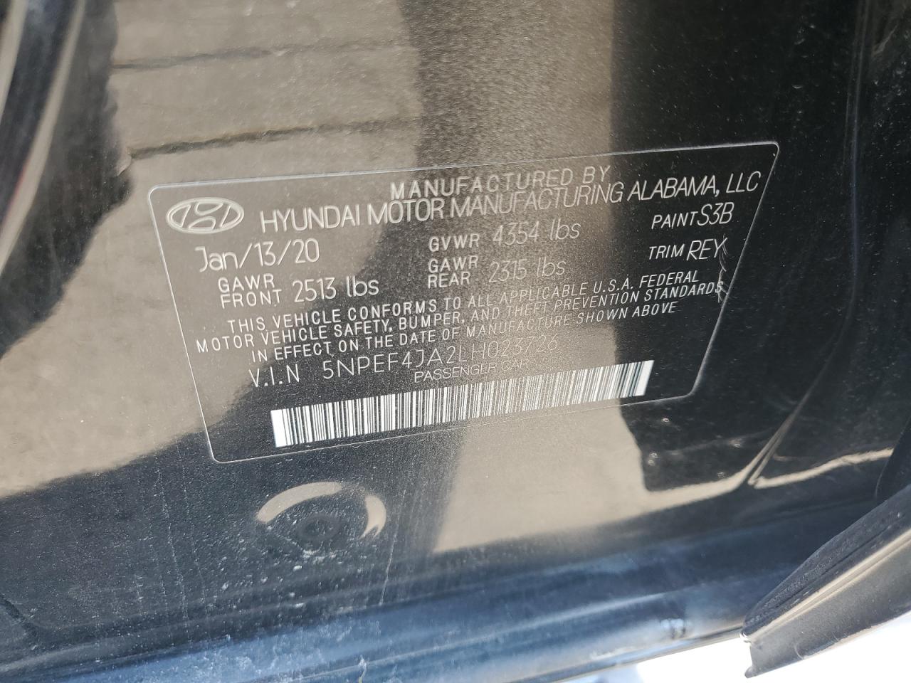 2020 Hyundai Sonata Sel VIN: 5NPEF4JA2LH023726 Lot: 58192705