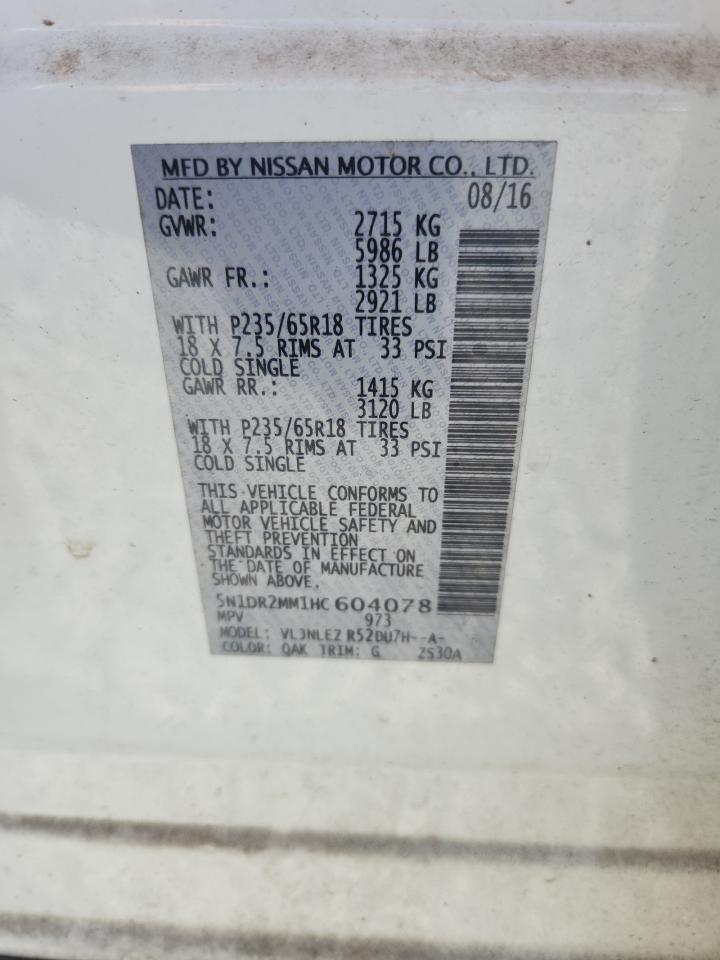 2017 Nissan Pathfinder S VIN: 5N1DR2MM1HC604078 Lot: 70107715