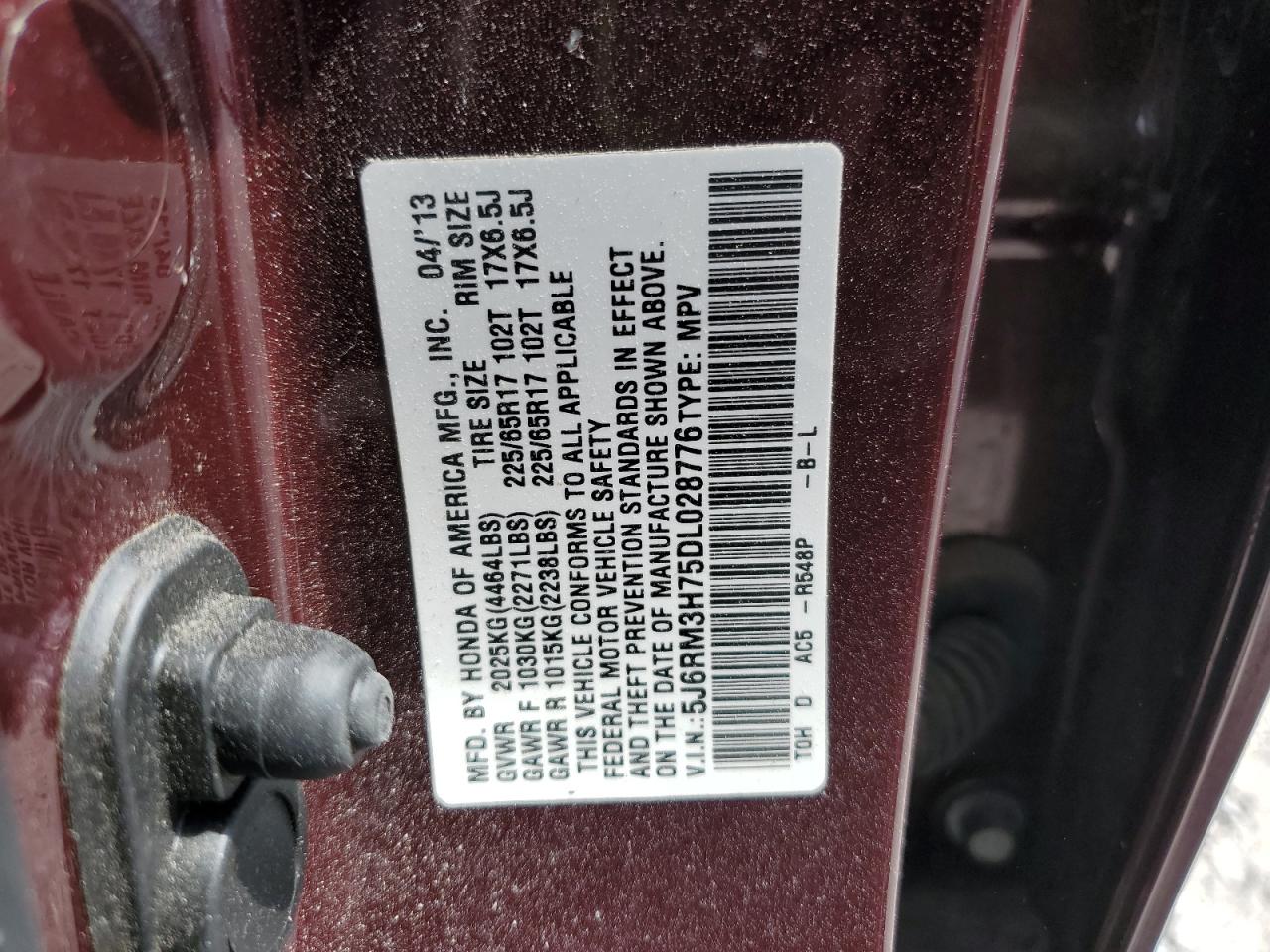 2013 Honda Cr-V Exl VIN: 5J6RM3H75DL028776 Lot: 70646465