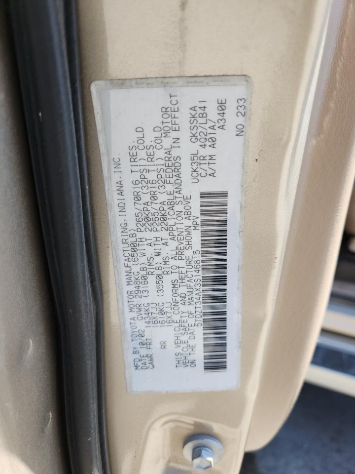 2003 Toyota Sequoia Sr5 VIN: 5TDZT34AX3S146815 Lot: 70168895