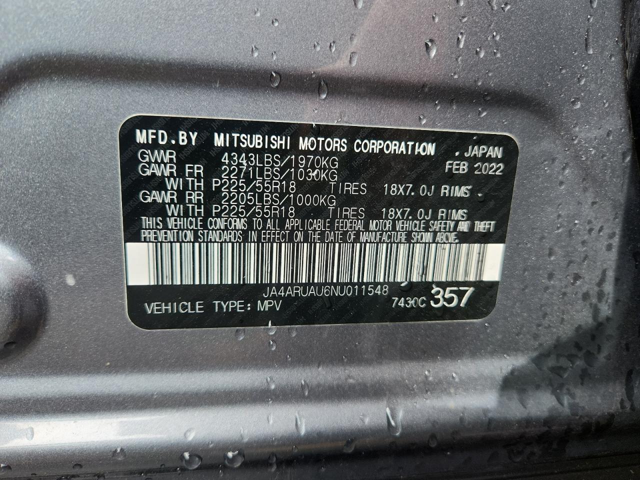 2022 Mitsubishi Outlander Sport Es VIN: JA4ARUAU6NU011548 Lot: 69278085