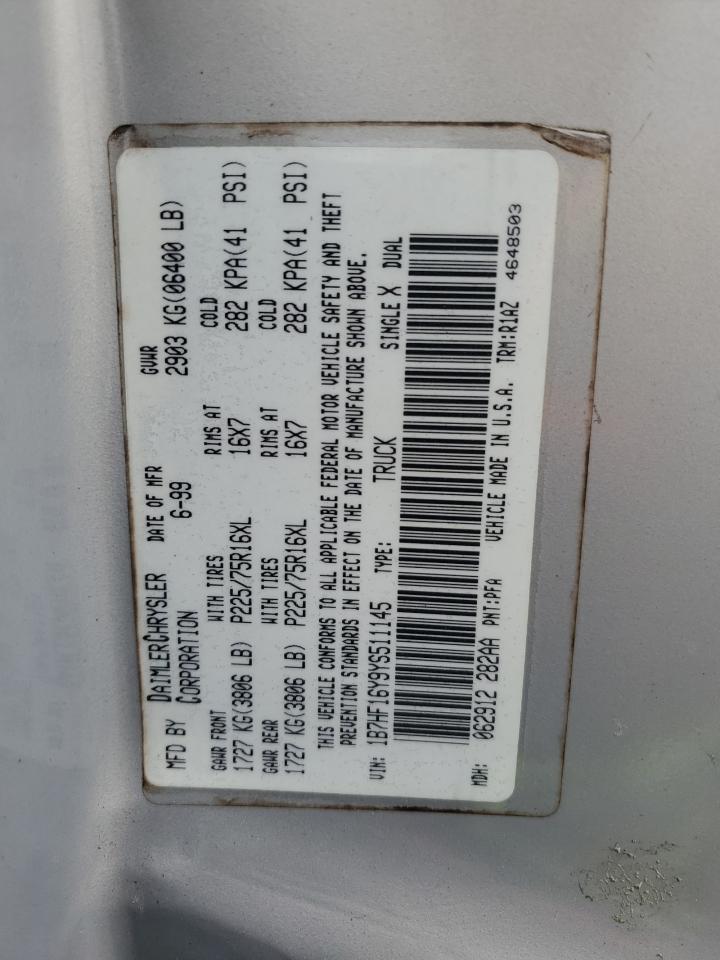 2000 Dodge Ram 1500 VIN: 1B7HF16Y9YS511145 Lot: 70549955