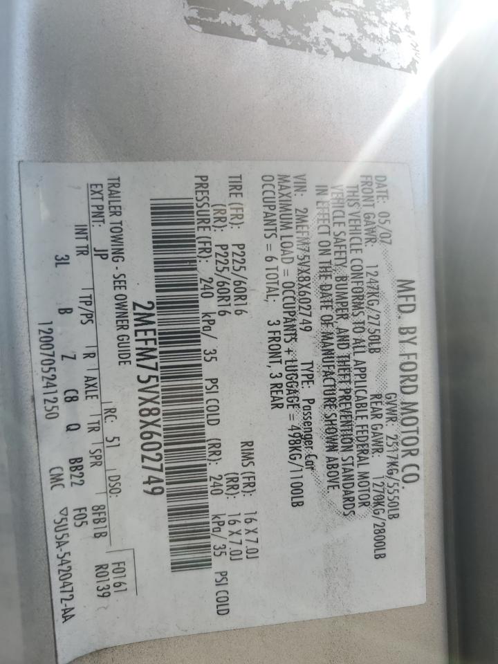 2008 Mercury Grand Marquis Ls VIN: 2MEFM75VX8X602749 Lot: 69825025