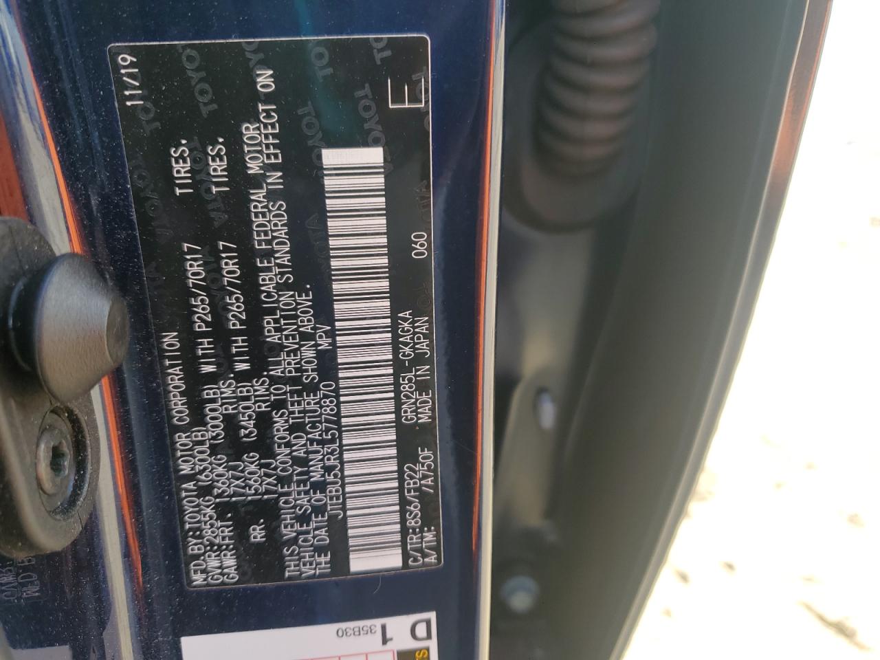 2020 Toyota 4Runner Sr5/Sr5 Premium VIN: JTEBU5JR3L5778870 Lot: 68212355