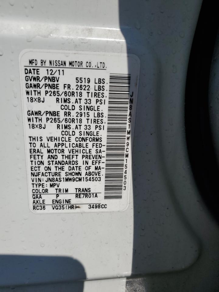 2012 Infiniti Fx35 VIN: JN8AS1MW9CM154503 Lot: 67285405