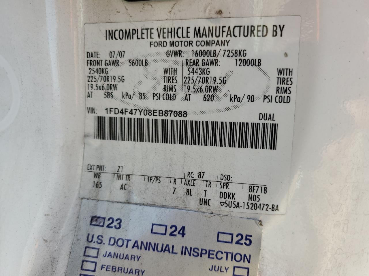 2008 Ford F450 Super Duty VIN: 1FD4F47Y08EB87088 Lot: 64674195