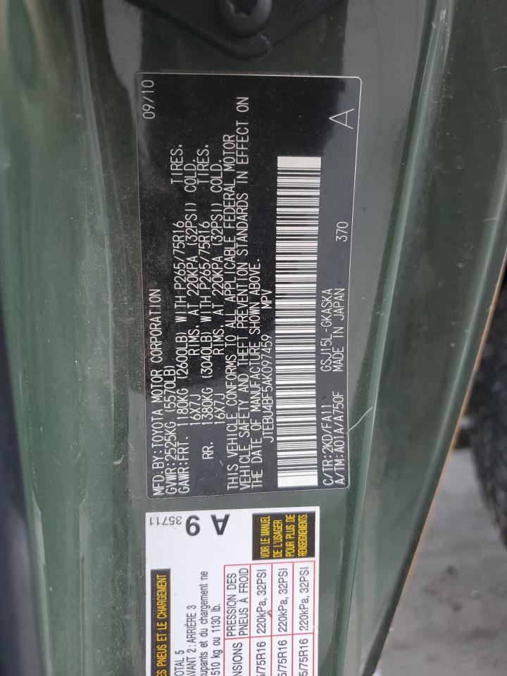 2010 Toyota Fj Cruiser VIN: JTEBU4BF5AK097459 Lot: 68772285