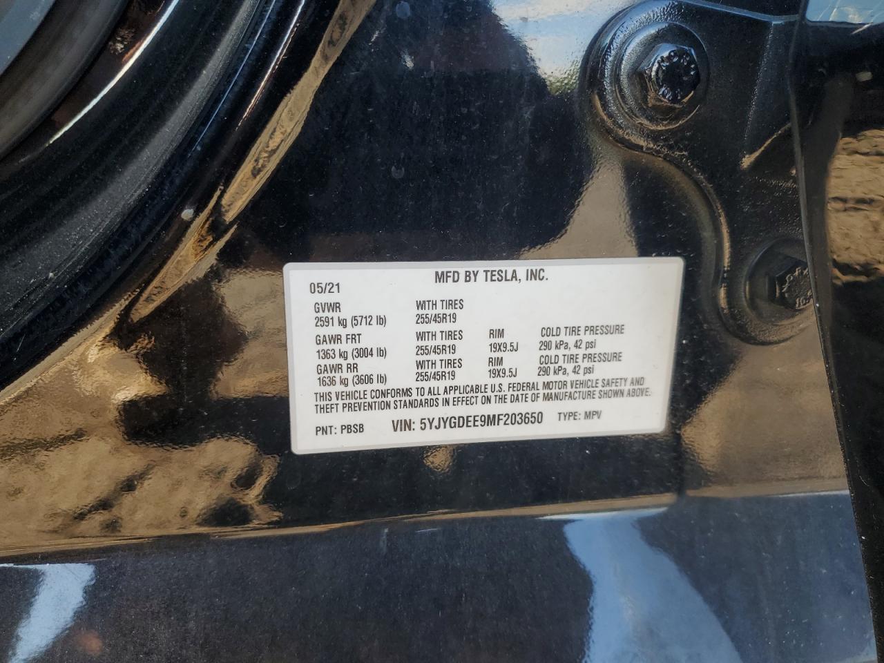 2021 Tesla Model Y VIN: 5YJYGDEE9MF203650 Lot: 68280315