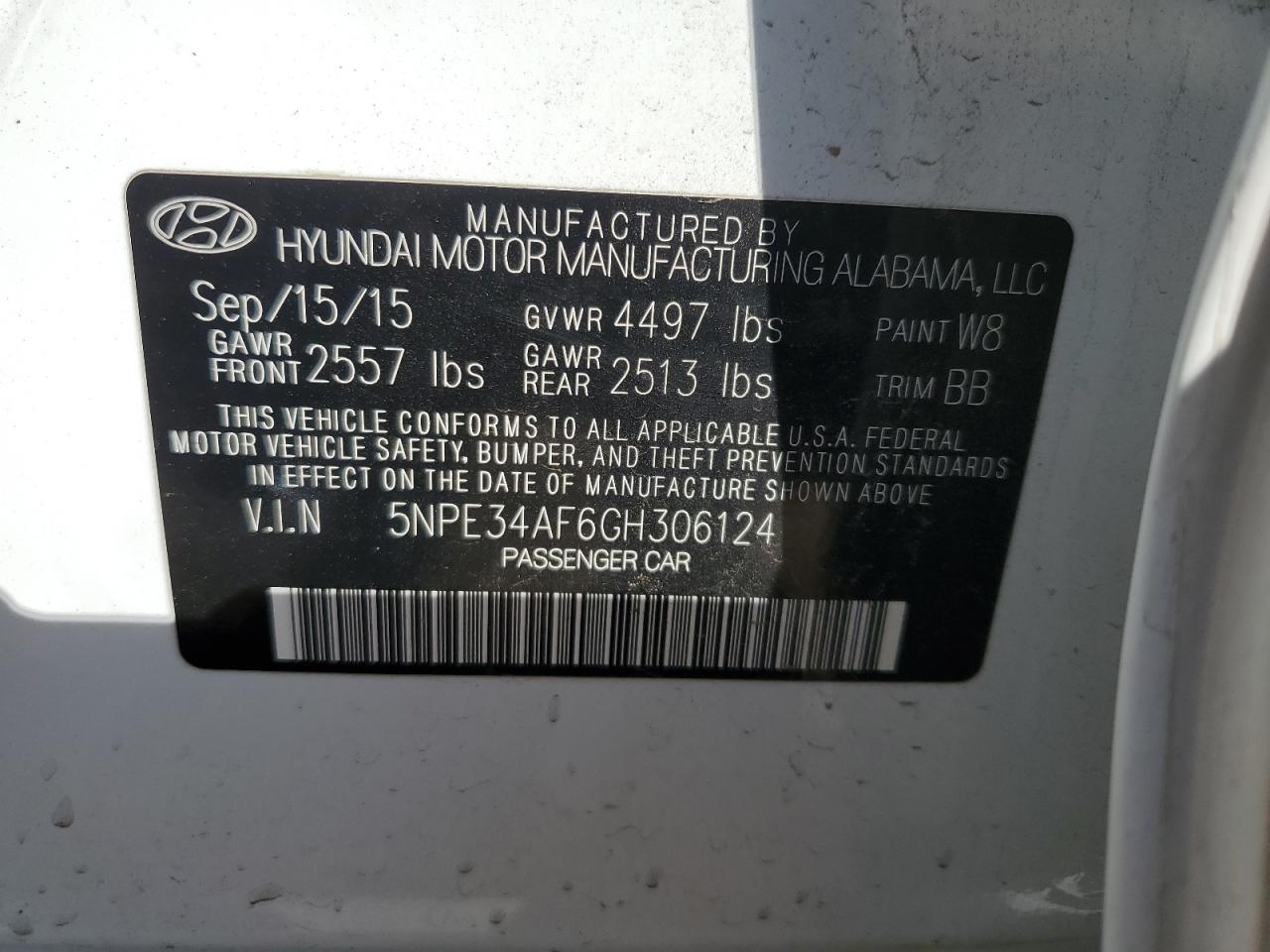 2016 Hyundai Sonata Sport VIN: 5NPE34AF6GH306124 Lot: 69877755