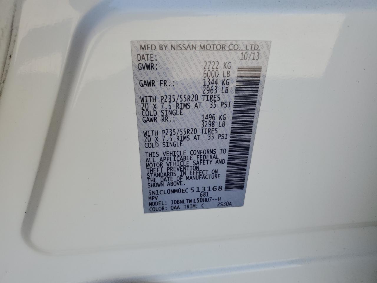 2014 Infiniti Qx60 Hybrid VIN: 5N1CL0MM0EC513168 Lot: 68049945