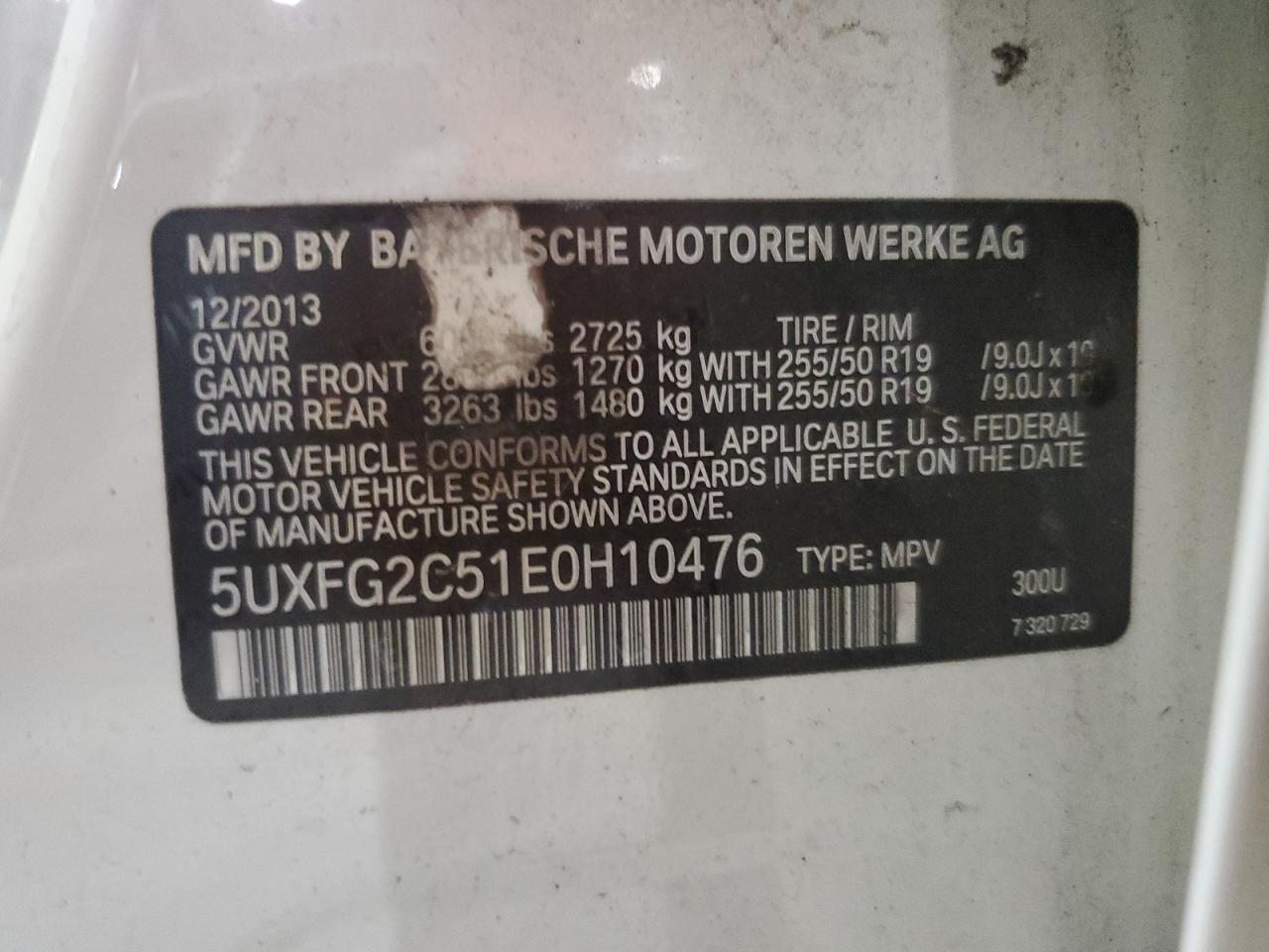 2014 BMW X6 xDrive35I VIN: 5UXFG2C51E0H10476 Lot: 67505705