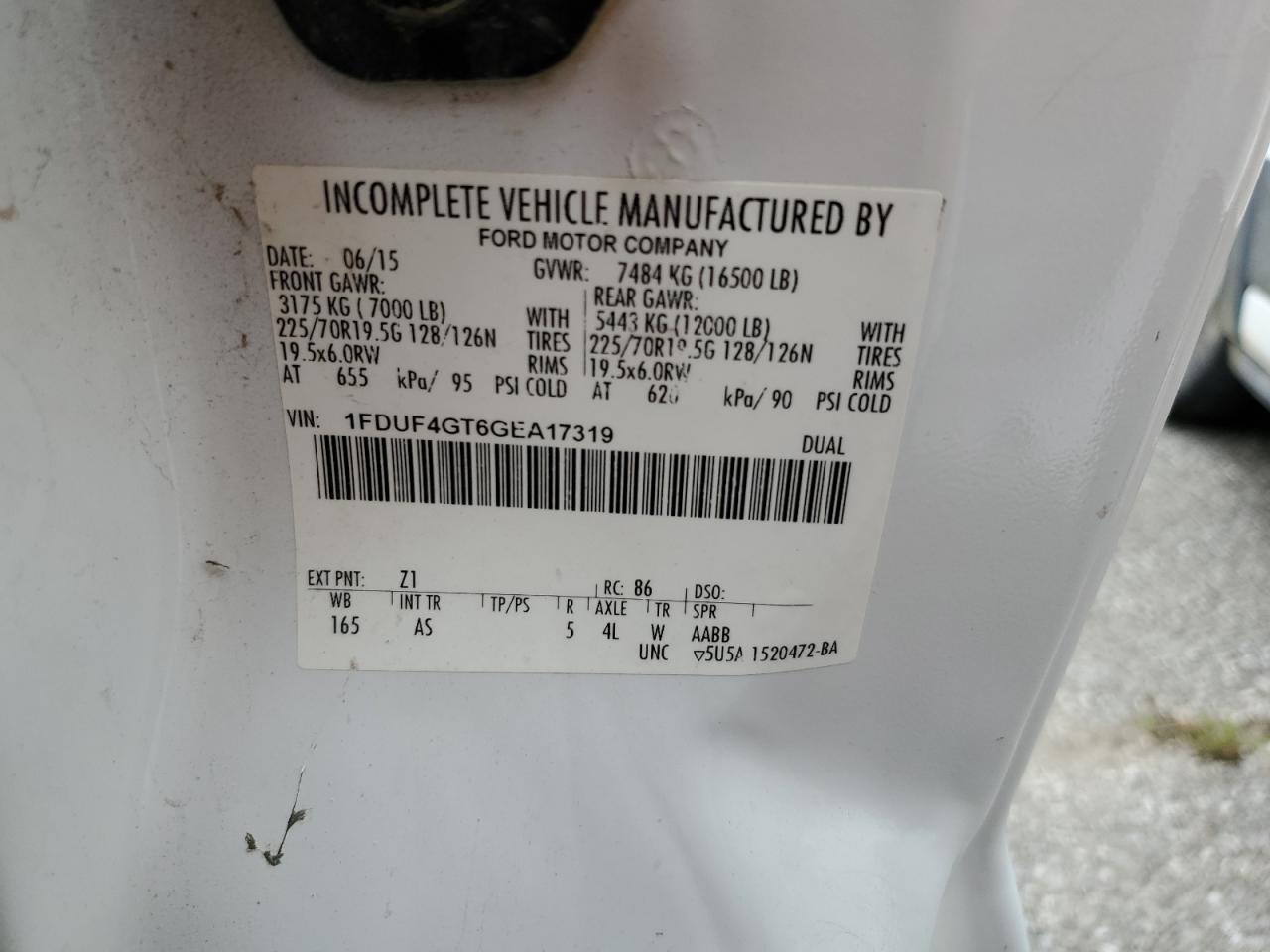 2016 Ford F450 Super Duty VIN: 1FDUF4GT6GEA17319 Lot: 69413635