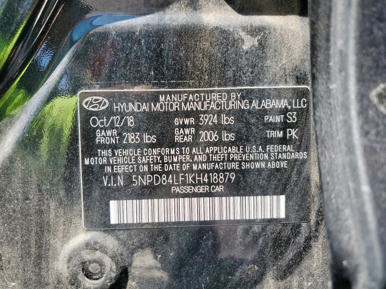 2019 Hyundai Elantra Sel VIN: 5NPD84LF1KH418879 Lot: 70494085