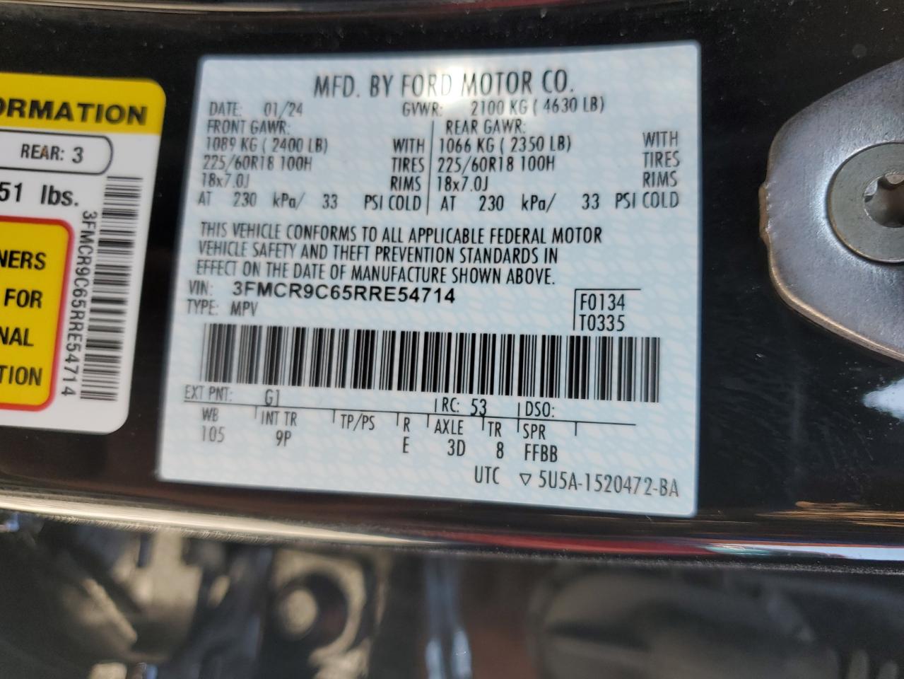 2024 Ford Bronco Sport Outer Banks VIN: 3FMCR9C65RRE54714 Lot: 70163895