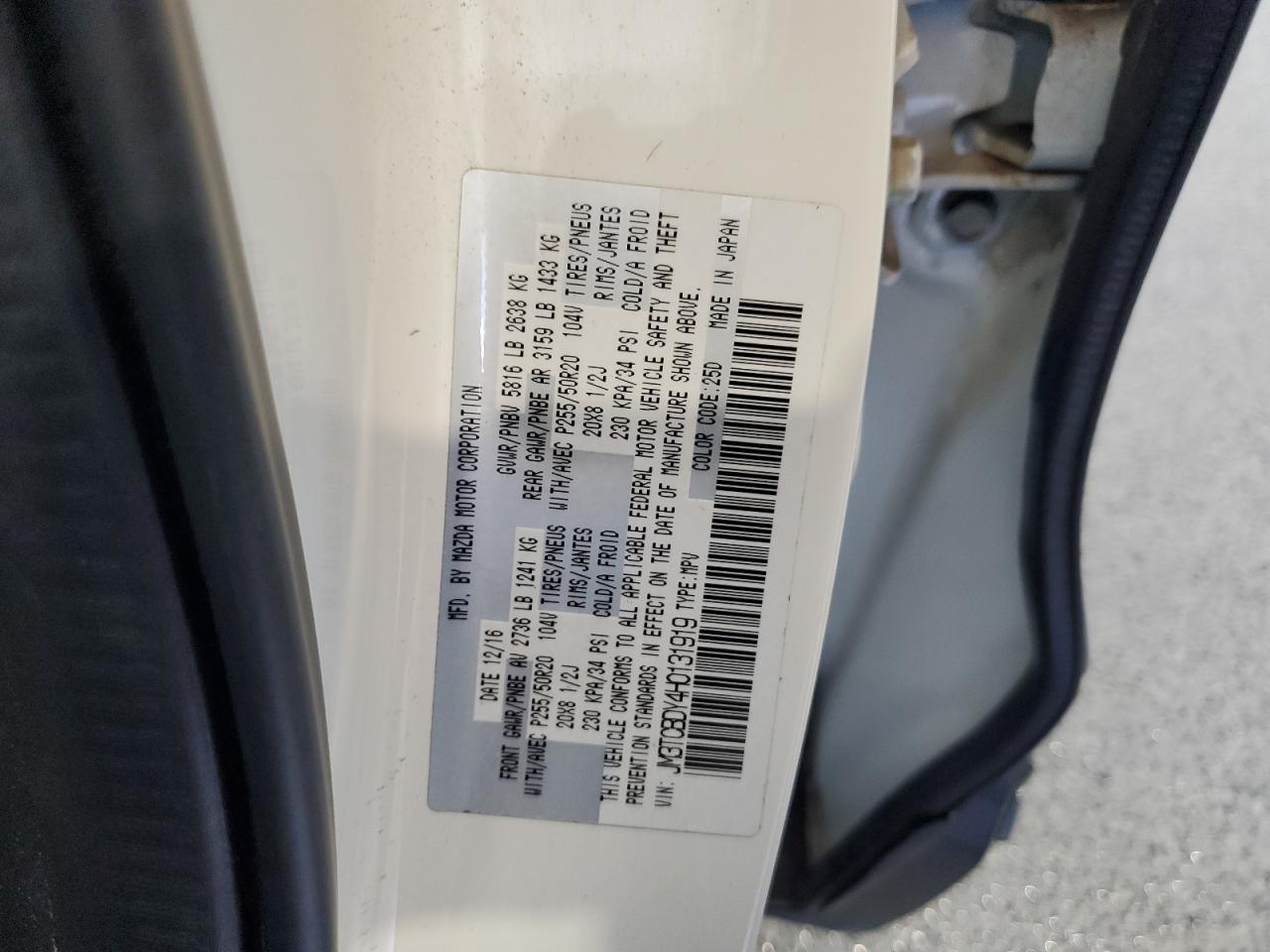 2017 Mazda Cx-9 Grand Touring VIN: JM3TCBDY4H0131919 Lot: 70199075