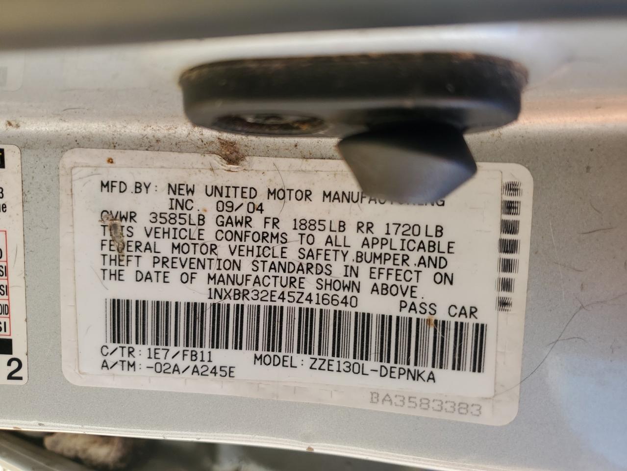 2005 Toyota Corolla Ce VIN: 1NXBR32E45Z416640 Lot: 70129515