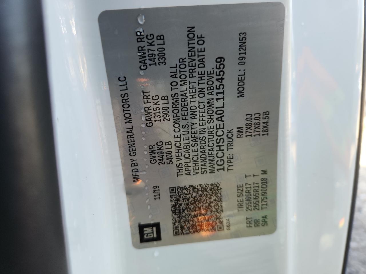 2020 Chevrolet Colorado Lt VIN: 1GCHSCEA0L1154559 Lot: 69468815