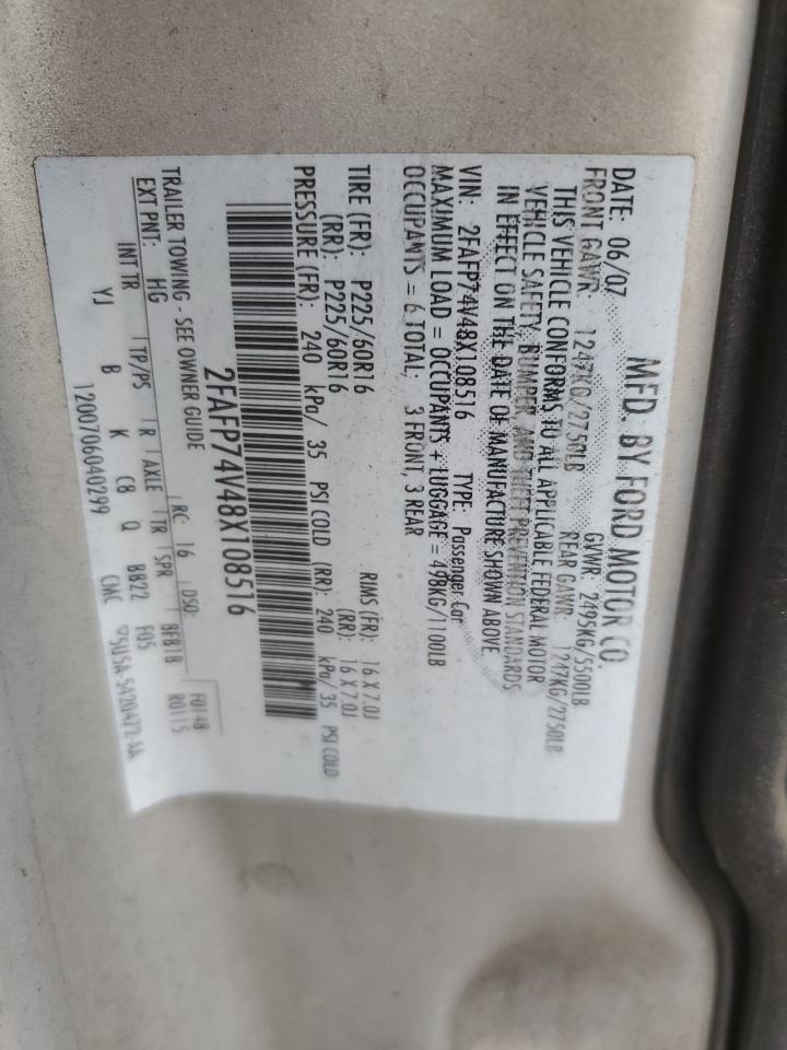 2008 Ford Crown Victoria Lx VIN: 2FAFP74V48X108516 Lot: 66768155