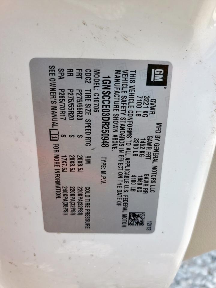 2013 Chevrolet Tahoe C1500 Ltz VIN: 1GNSCCE03DR250948 Lot: 67090695