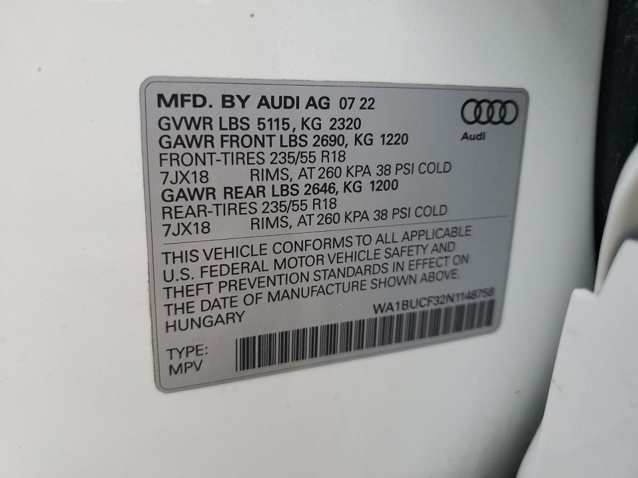 2022 Audi Q3 Premium Plus 40 VIN: WA1BUCF32N1148758 Lot: 69605165