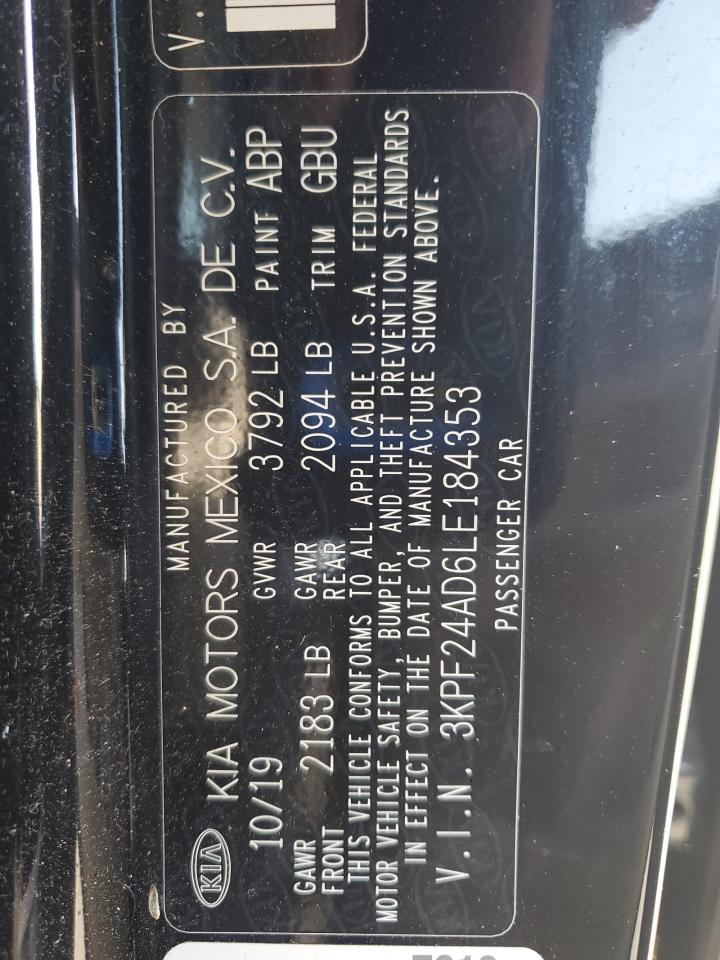 2020 Kia Forte Fe VIN: 3KPF24AD6LE184353 Lot: 68039675