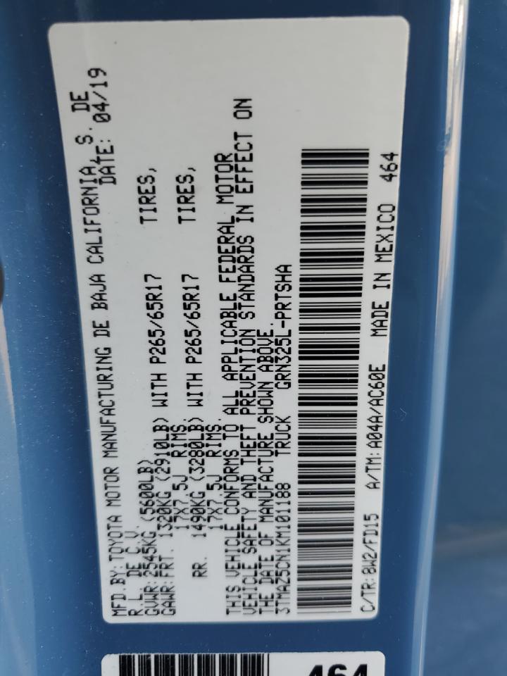 2019 Toyota Tacoma Double Cab VIN: 3TMAZ5CN1KM101188 Lot: 80161325