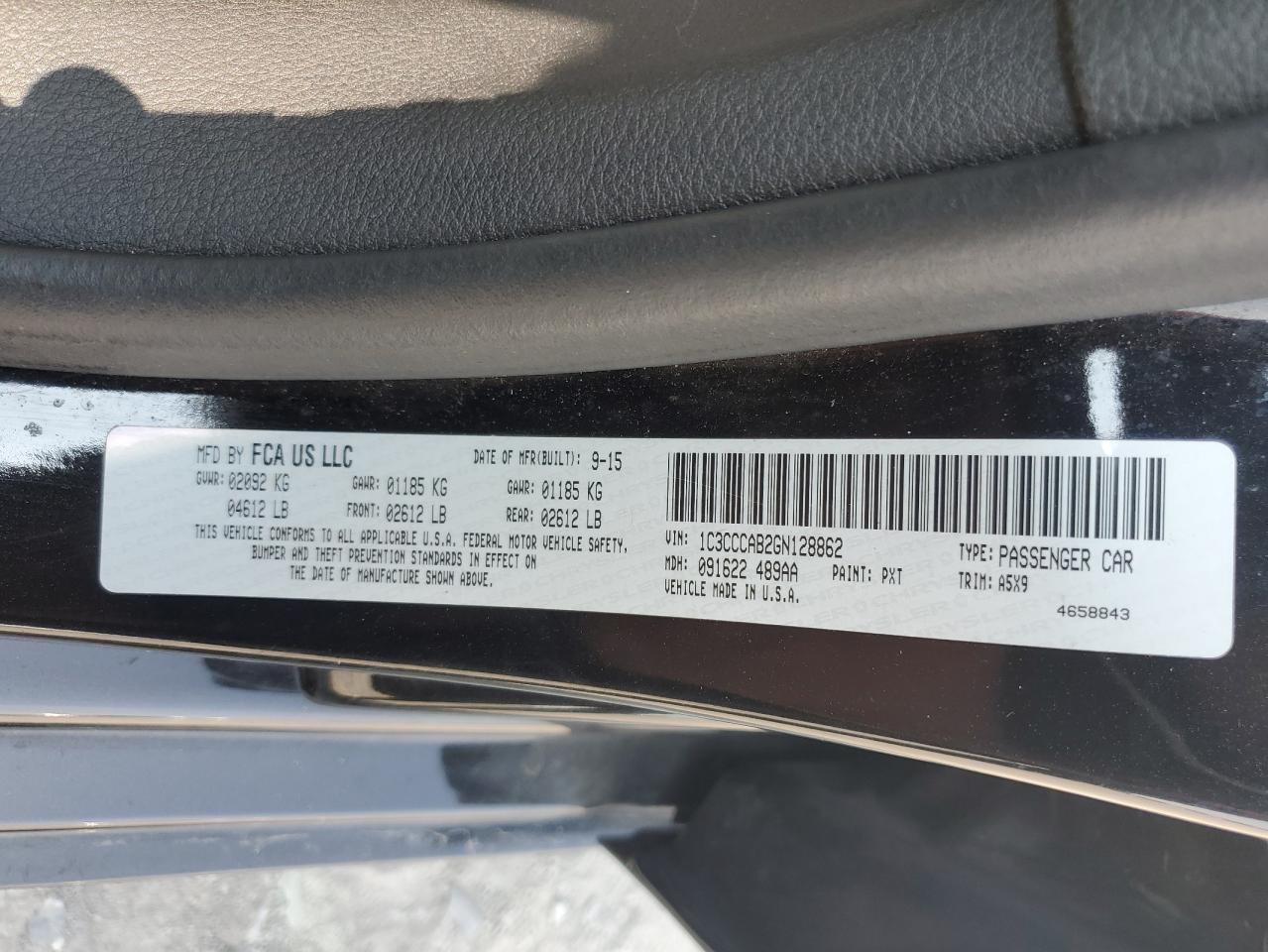 2016 Chrysler 200 Limited VIN: 1C3CCCAB2GN128862 Lot: 68938565