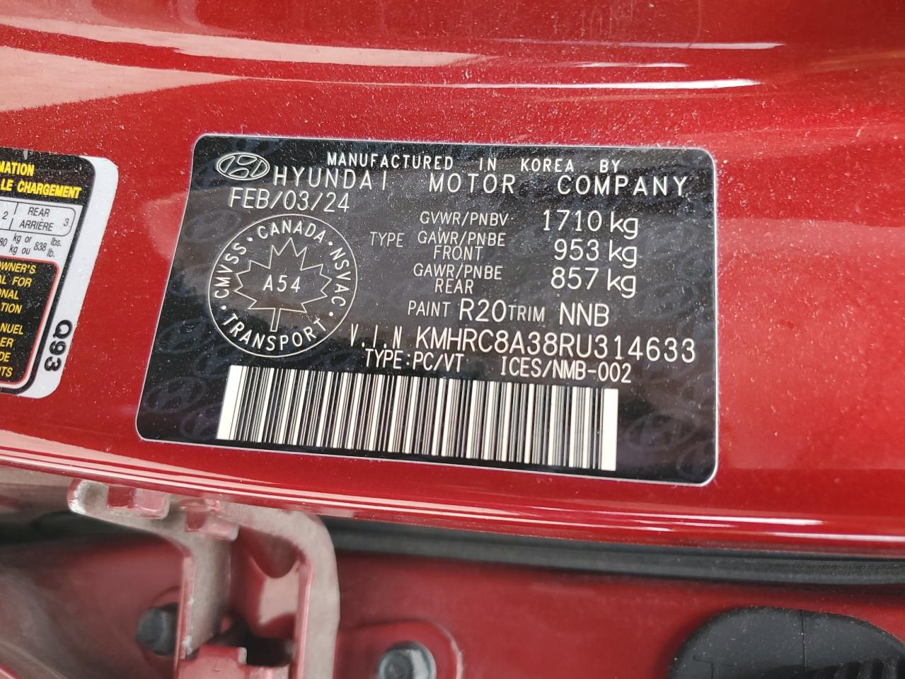 2024 Hyundai Venue Sel VIN: KMHRC8A38RU314633 Lot: 68994135