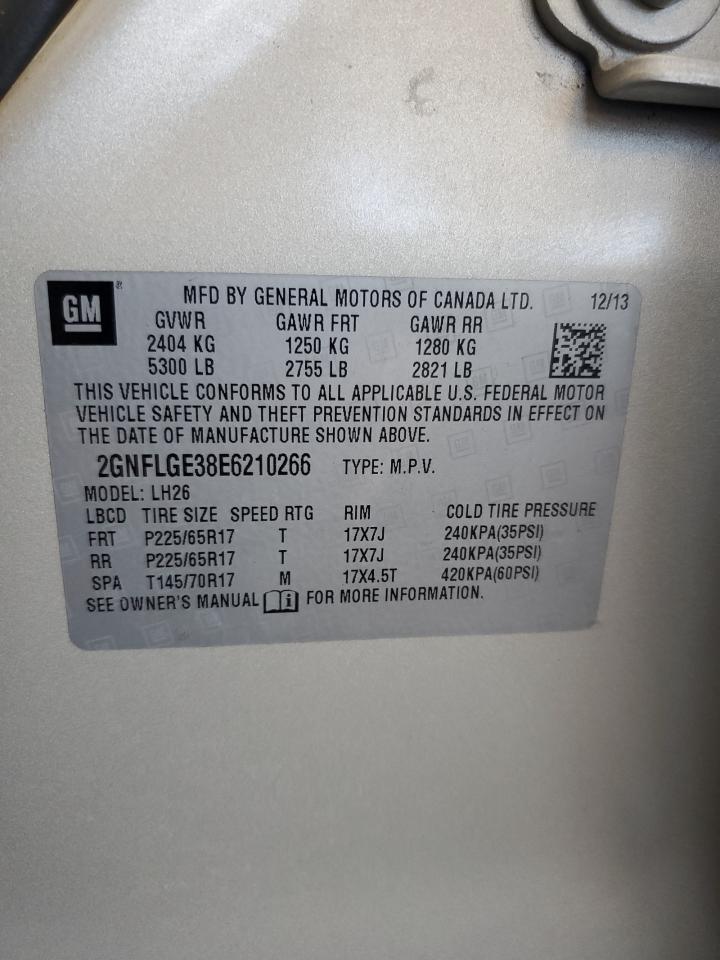 2014 Chevrolet Equinox Lt VIN: 2GNFLGE38E6210266 Lot: 70270715