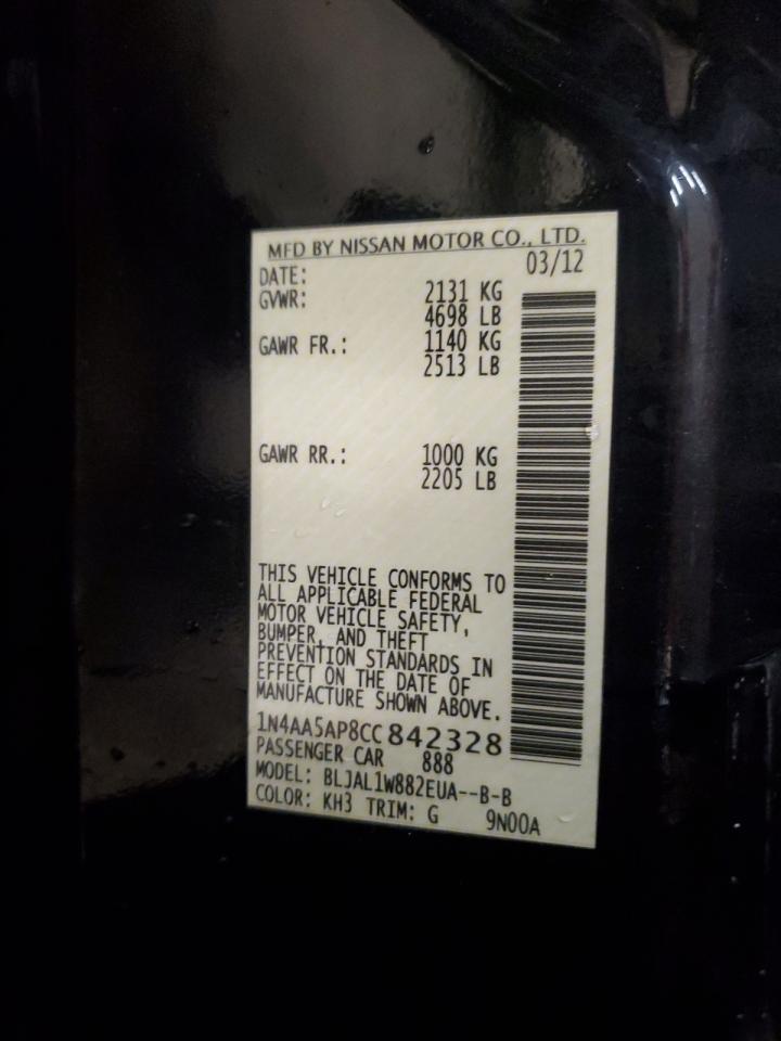 2012 Nissan Maxima S VIN: 1N4AA5AP8CC842328 Lot: 68782735