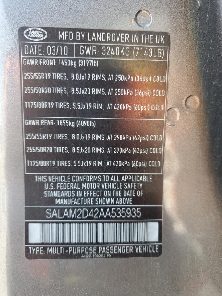 2010 Land Rover Lr4 Hse Plus VIN: SALAM2D42AA535935 Lot: 68975815