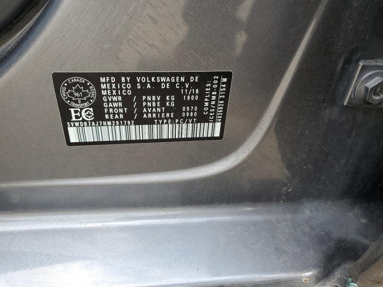 2017 Volkswagen Jetta Se VIN: 3VWDB7AJ7HM291792 Lot: 69220815