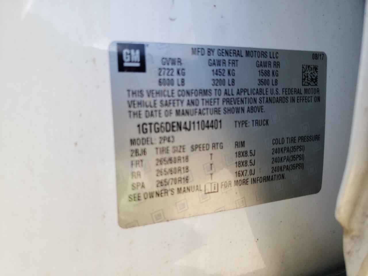 2018 GMC Canyon Slt VIN: 1GTG6DEN4J1104401 Lot: 70329905