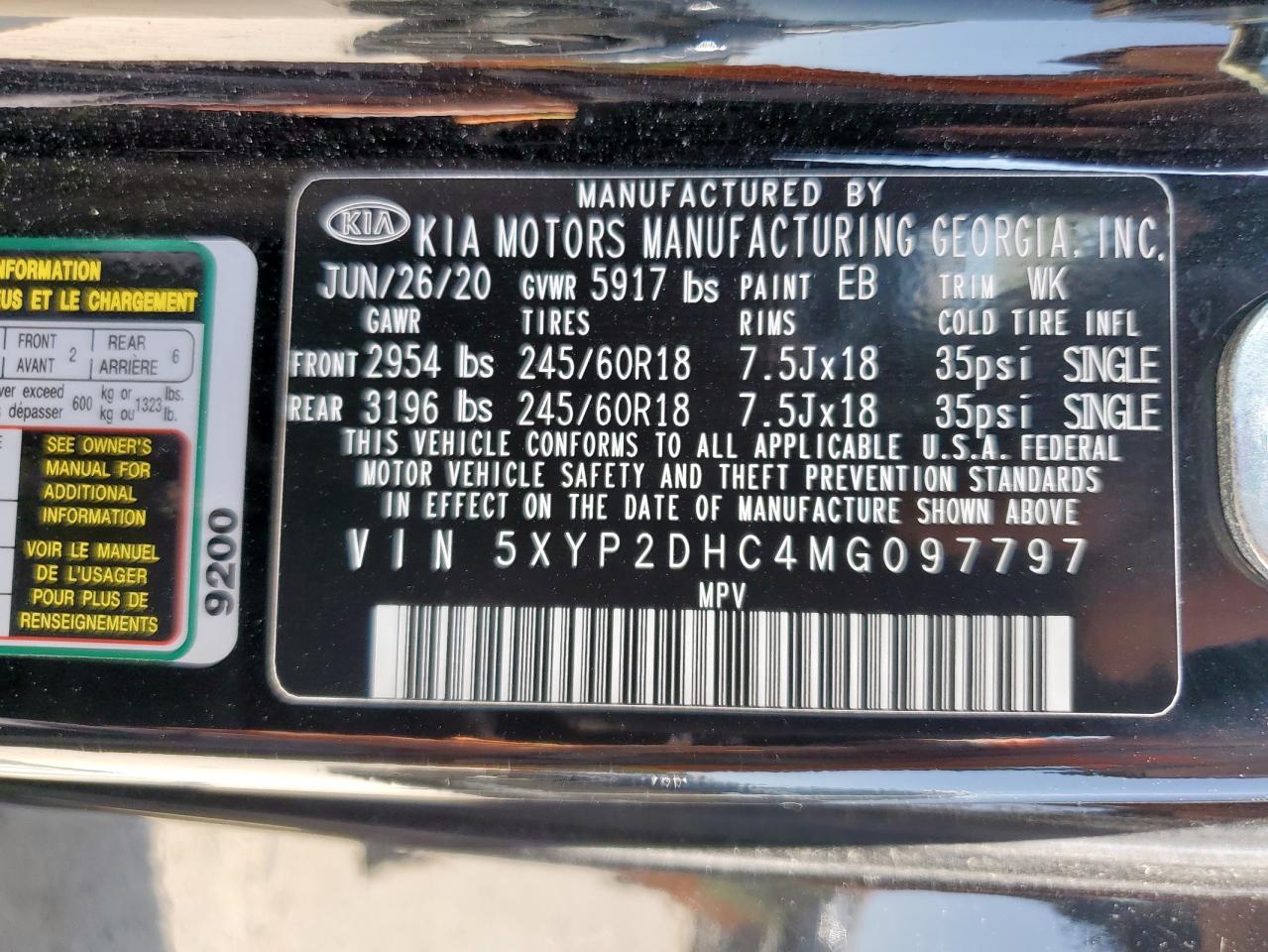 2021 Kia Telluride Lx VIN: 5XYP2DHC4MG097797 Lot: 69087925