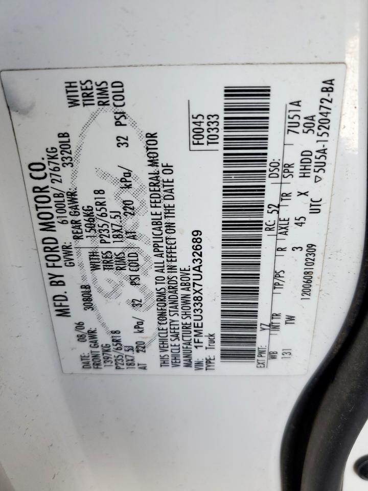 2007 Ford Explorer Sport Trac Limited VIN: 1FMEU338X7UA32689 Lot: 69937395