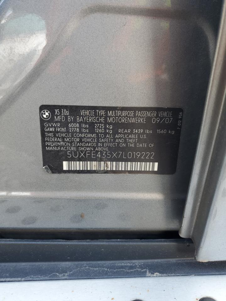 2007 BMW X5 3.0I VIN: 5UXFE435X7L019222 Lot: 68190595