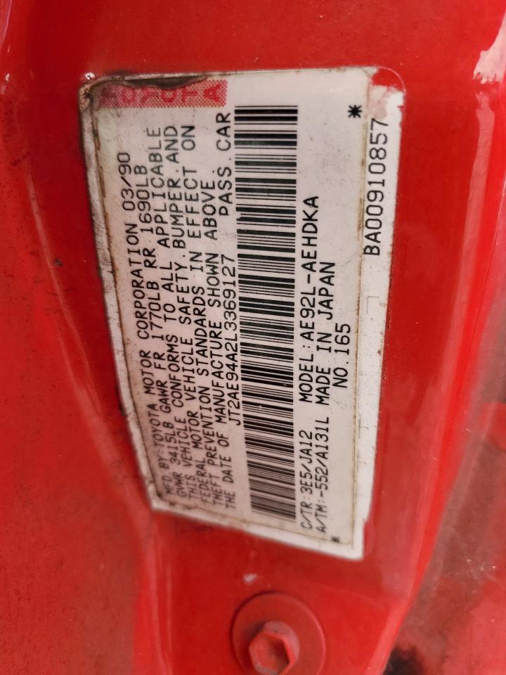 1990 Toyota Corolla Dlx VIN: JT2AE94A2L3369127 Lot: 67533285