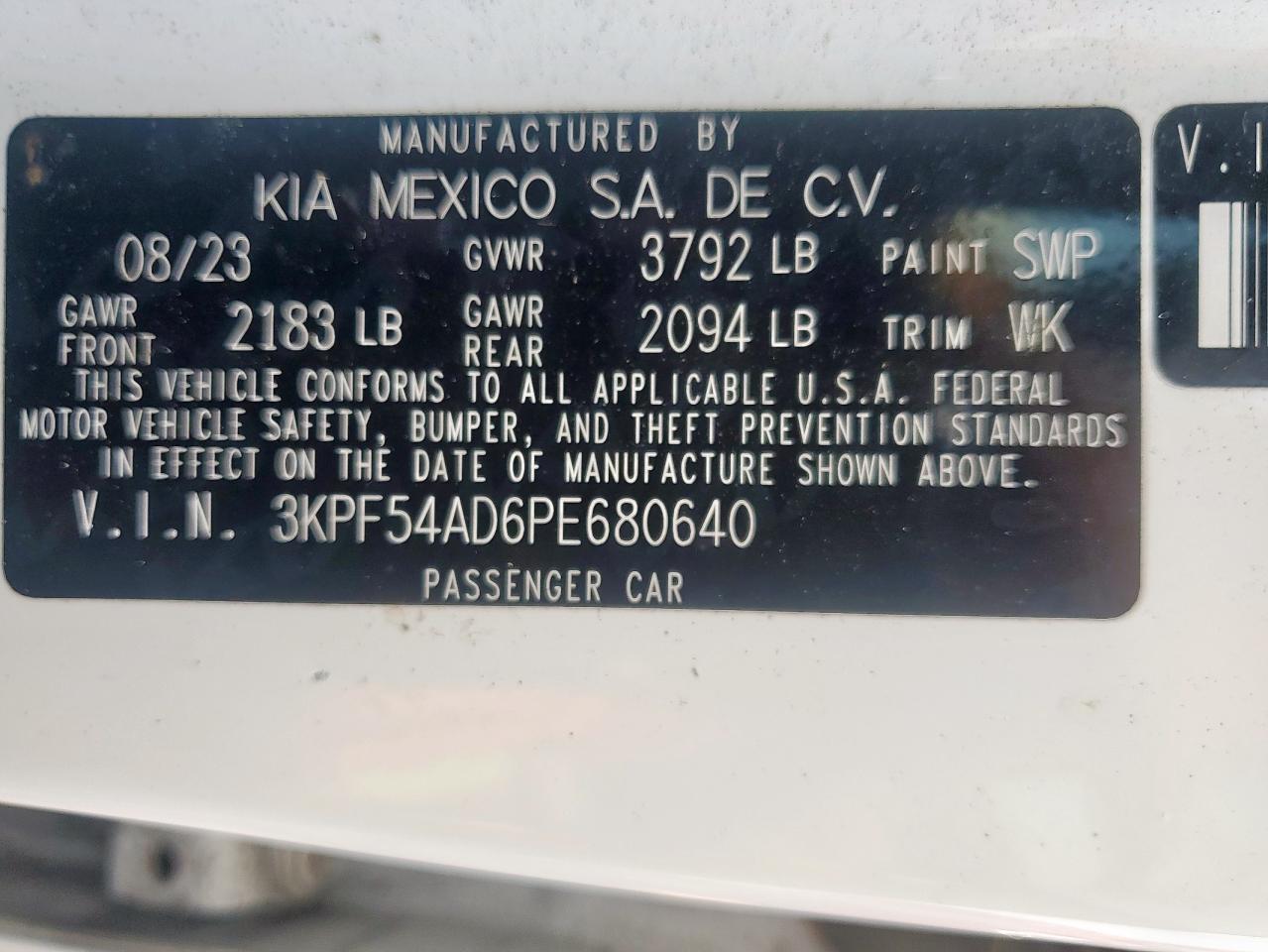 2023 Kia Forte Gt Line VIN: 3KPF54AD6PE680640 Lot: 69234055