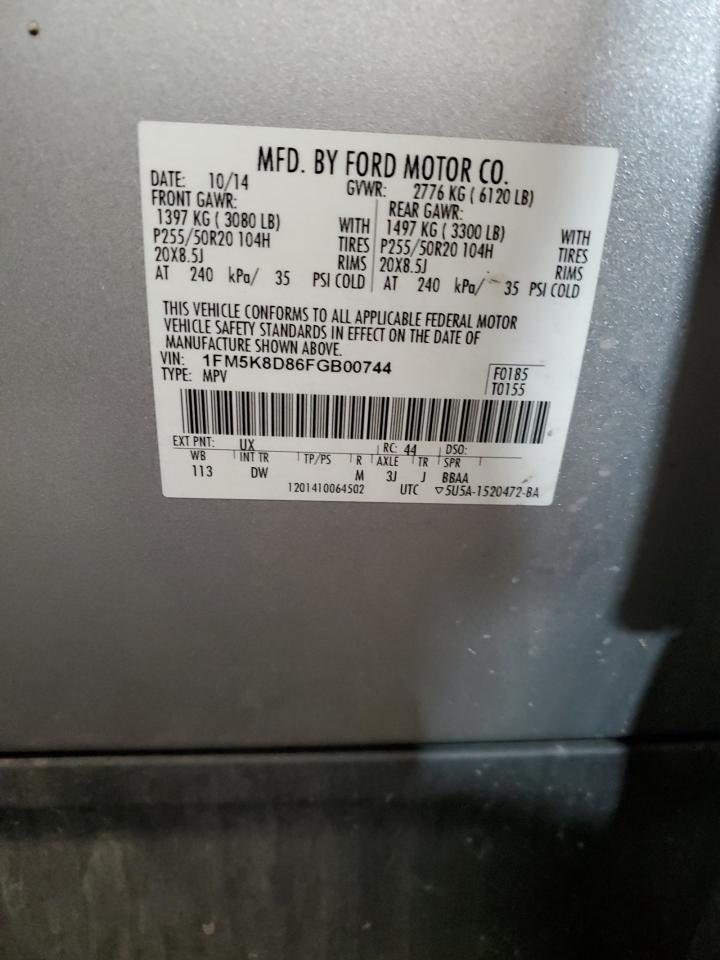 2015 Ford Explorer Xlt VIN: 1FM5K8D86FGB00744 Lot: 70735515