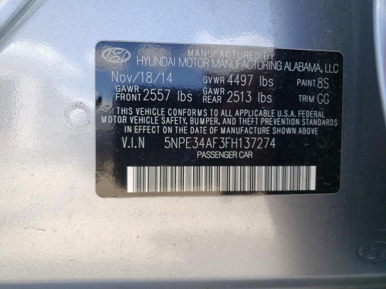 2015 Hyundai Sonata Sport VIN: 5NPE34AF3FH137274 Lot: 70512745