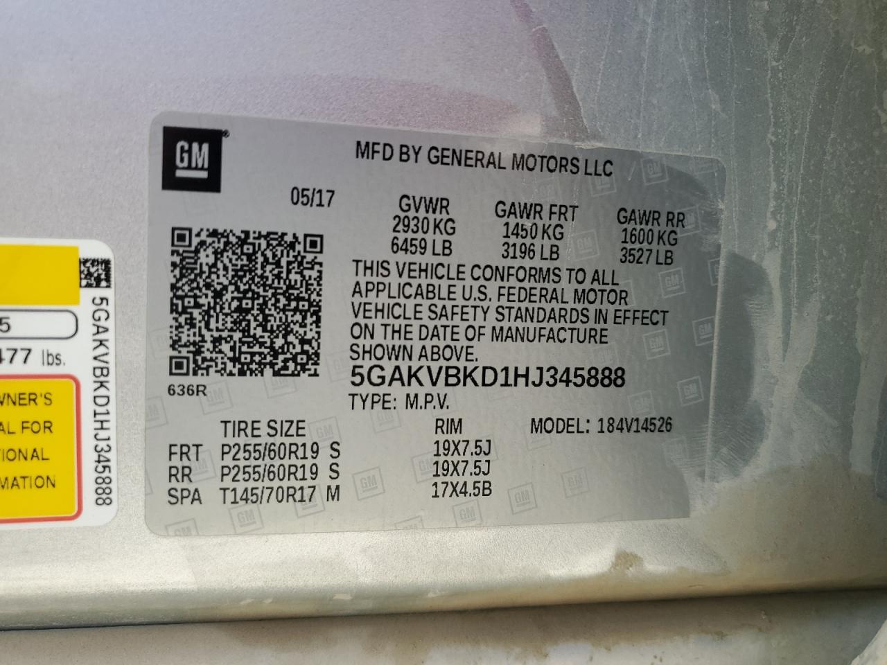 2017 Buick Enclave VIN: 5GAKVBKD1HJ345888 Lot: 69018325