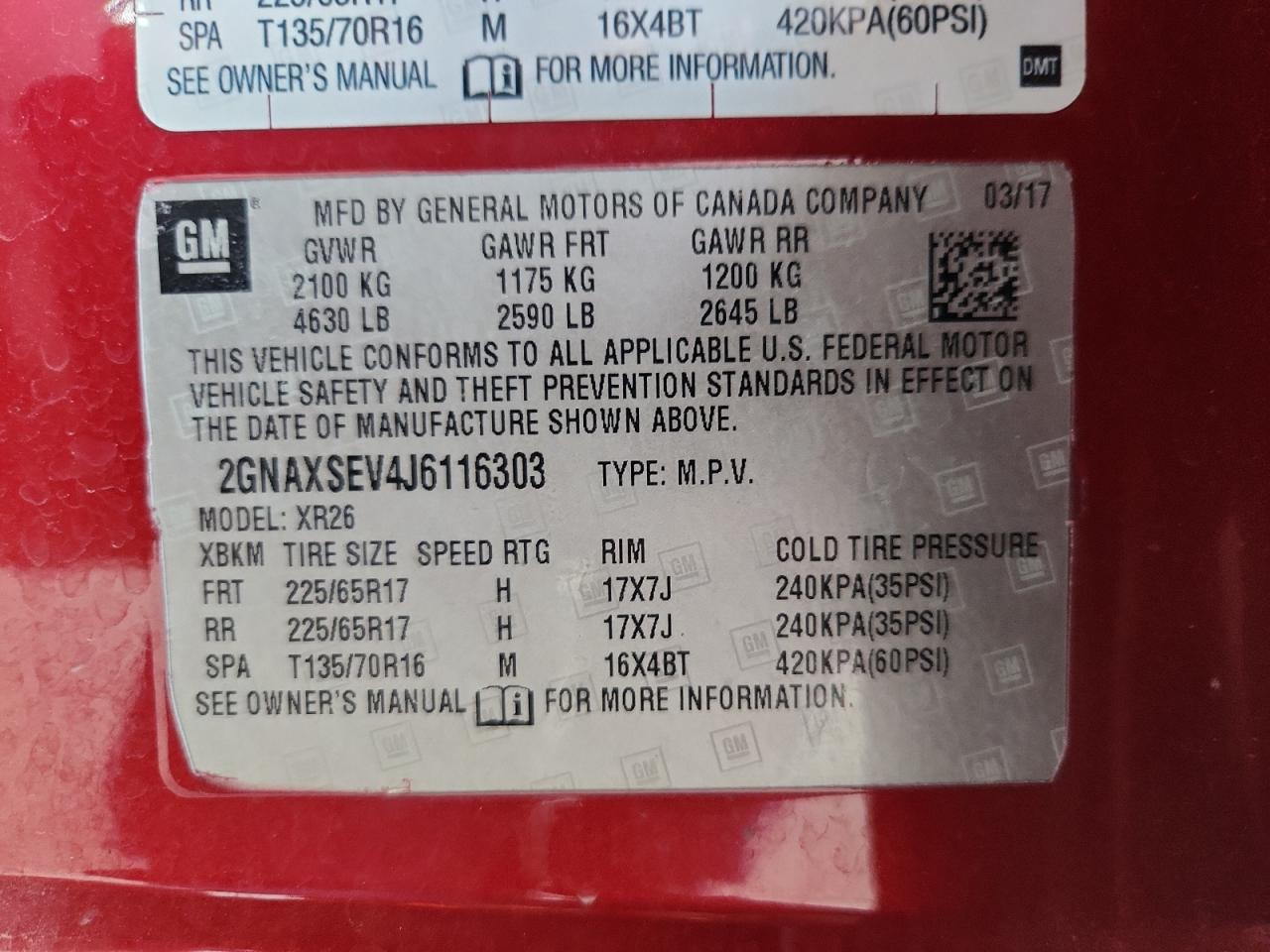 2018 Chevrolet Equinox Lt VIN: 2GNAXSEV4J6116303 Lot: 69223705