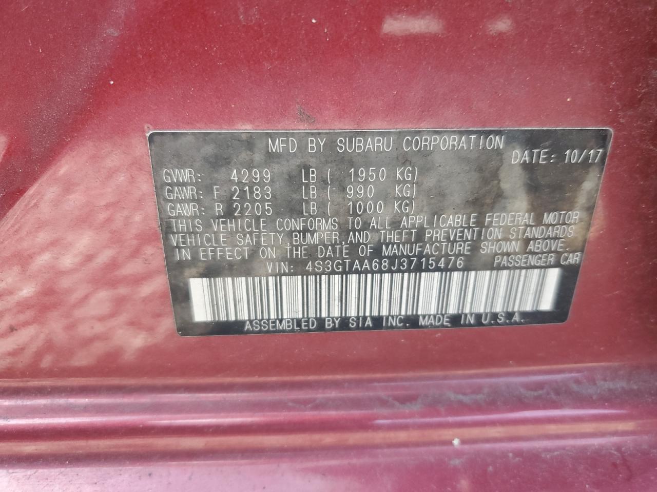 2018 Subaru Impreza VIN: 4S3GTAA68J3715476 Lot: 68357205