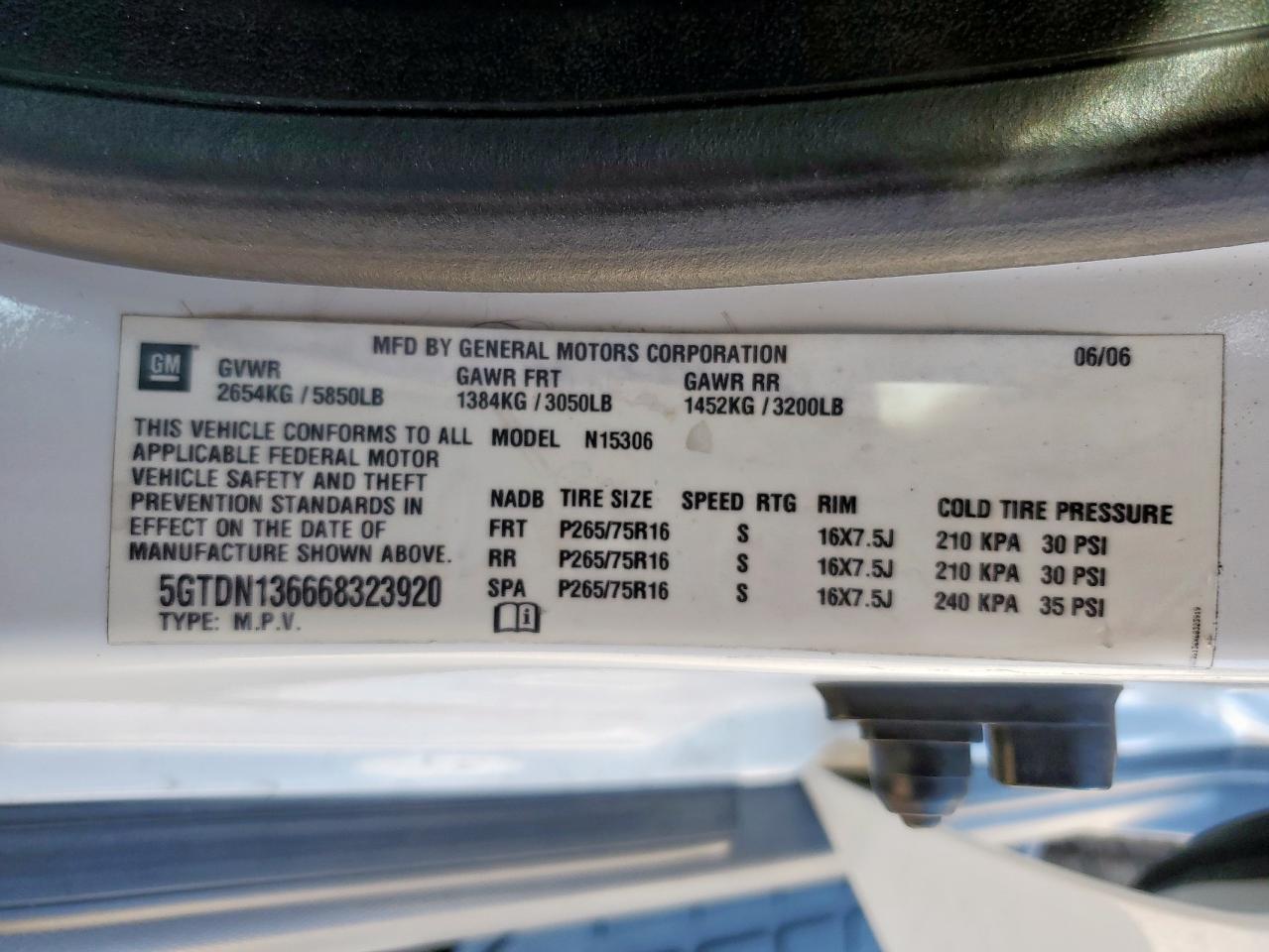 2006 Hummer H3 VIN: 5GTDN136668323920 Lot: 69848915