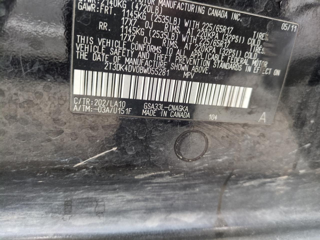 2011 Toyota Rav4 Limited VIN: 2T3DK4DV0BW055281 Lot: 70275865