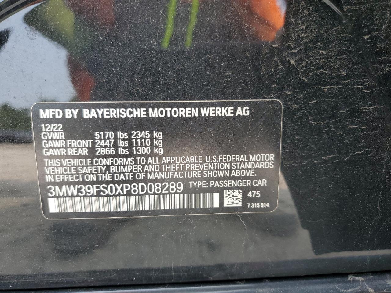 2023 BMW 330Xe VIN: 3MW39FS0XP8D08289 Lot: 66821775